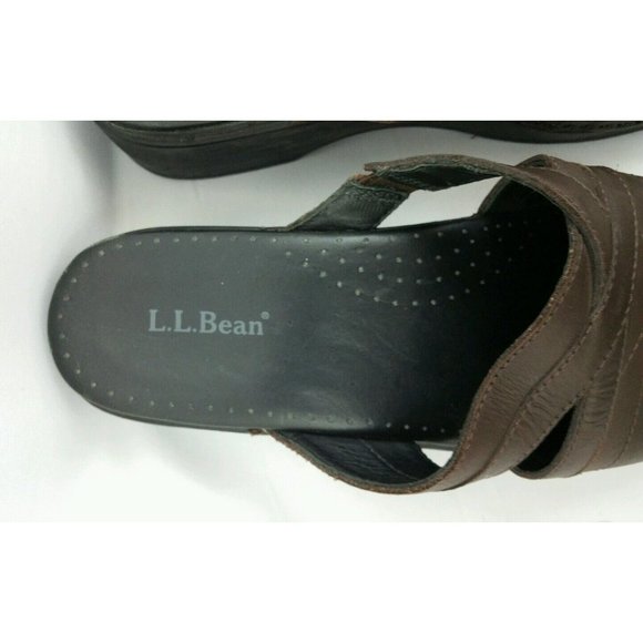 LL Bean Shoes 7.5M 39 Brown Leather Slide On Clogs Expandable Comfortable - Picture 4 of 10